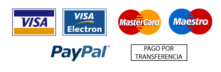 Métodos de Pago: Visa, MasterCard, Maestro, PayPal, Transferencia